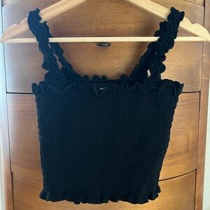 Reformation Black smocked ruffle Top